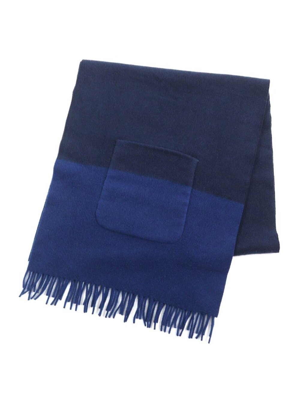 Hermes Allumet Pocket Cashmere 100% Marine Cobalt Leather Tag Fringe Large